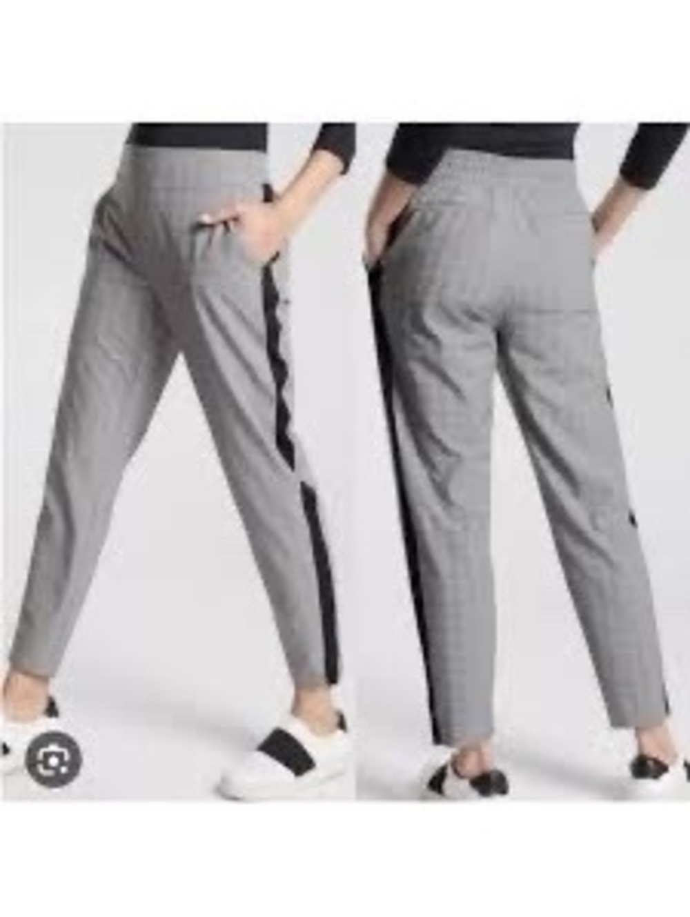 Athleta Plaid Brooklyn Ankle Pants Size 6 Gray Black Tuxedo Stripe